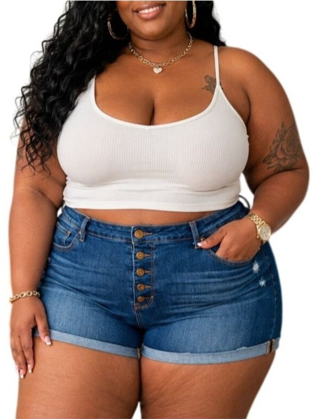 Time And Tru Plus Size 20 Shorts High-Rise Distressed Denim Button Fly